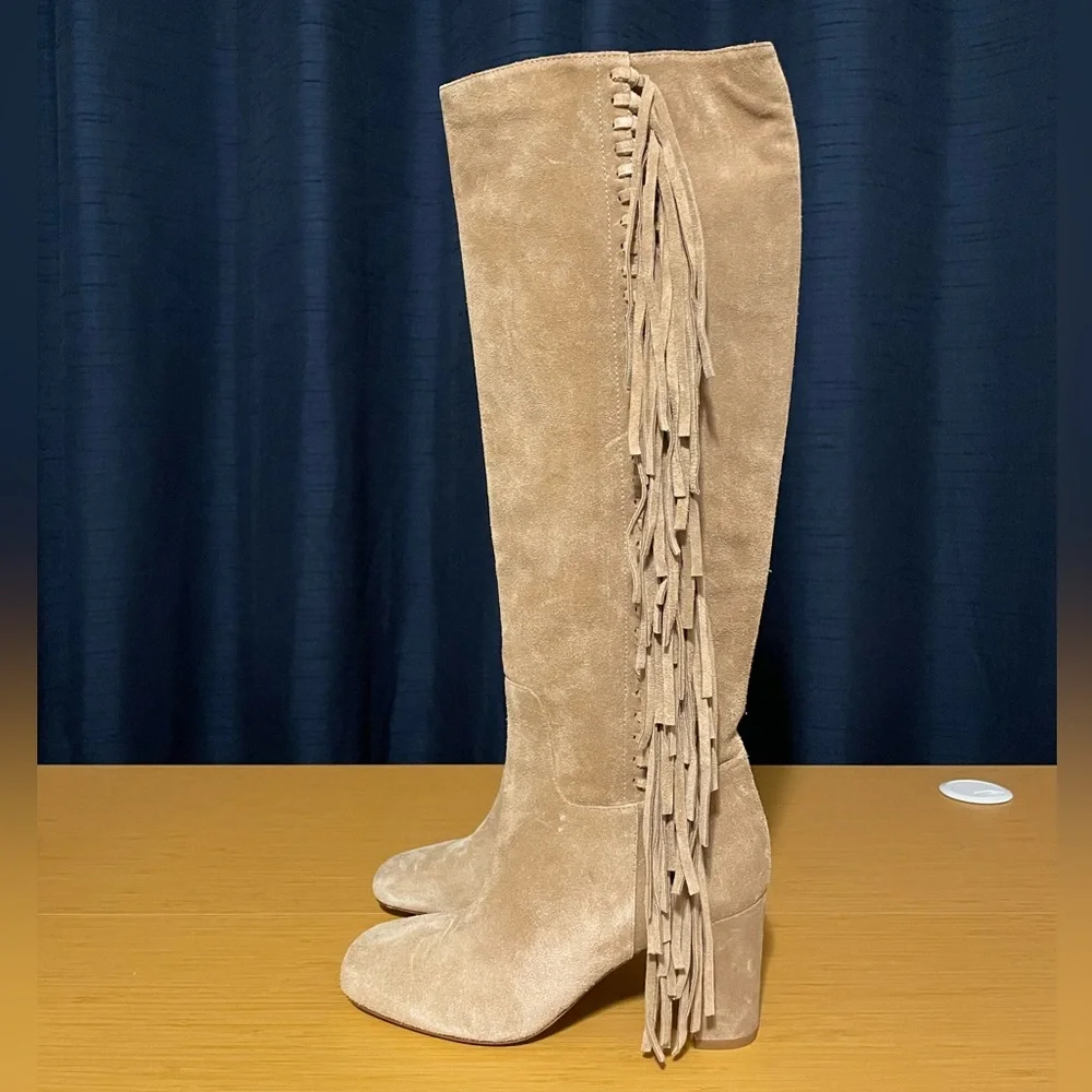 Longchamp Fringe Beige Over The Knee Boots